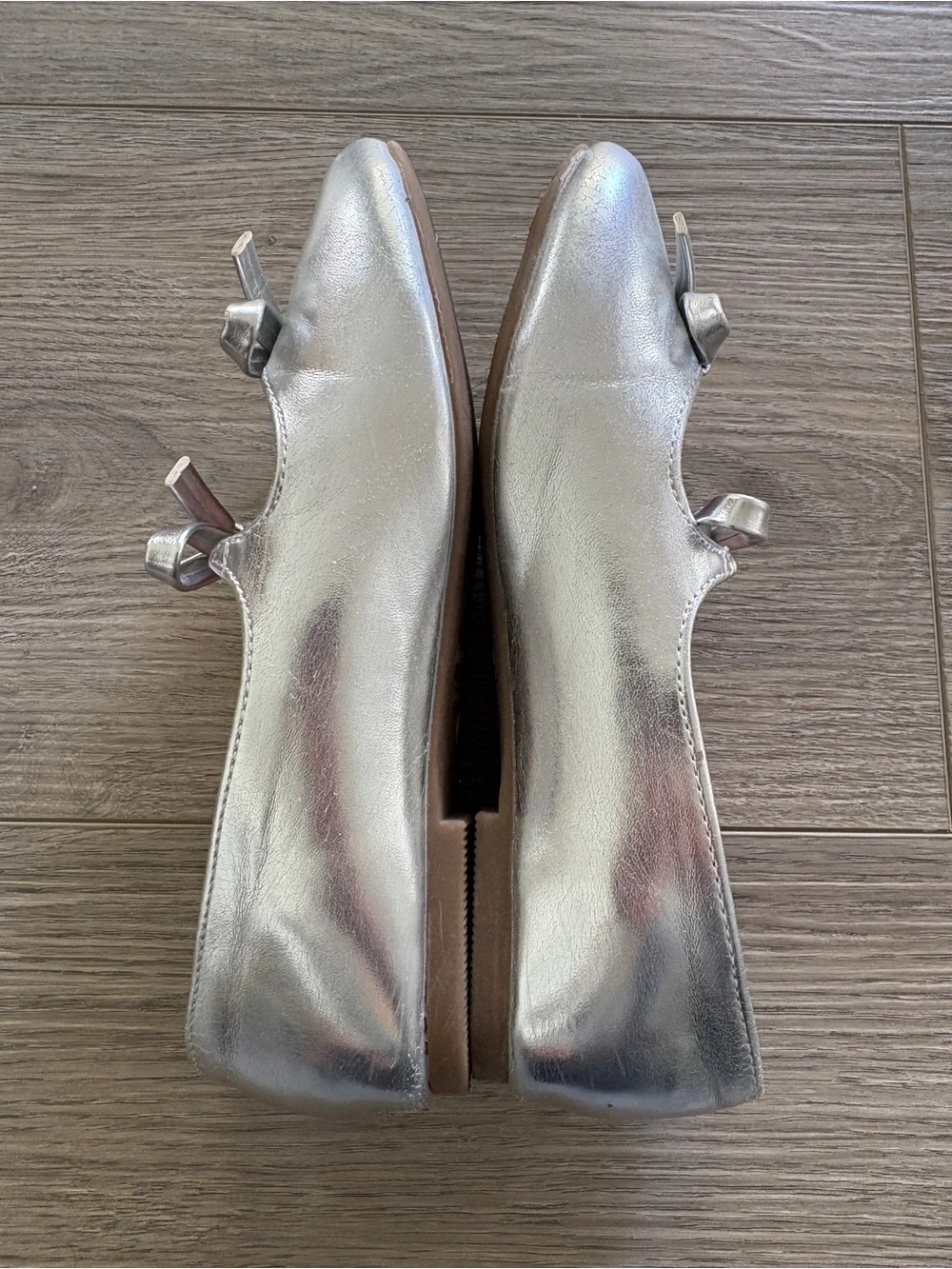 Nordstrom Girl’s Kids Silver Metallic Bow Flat Ballerina Shoes Size 13